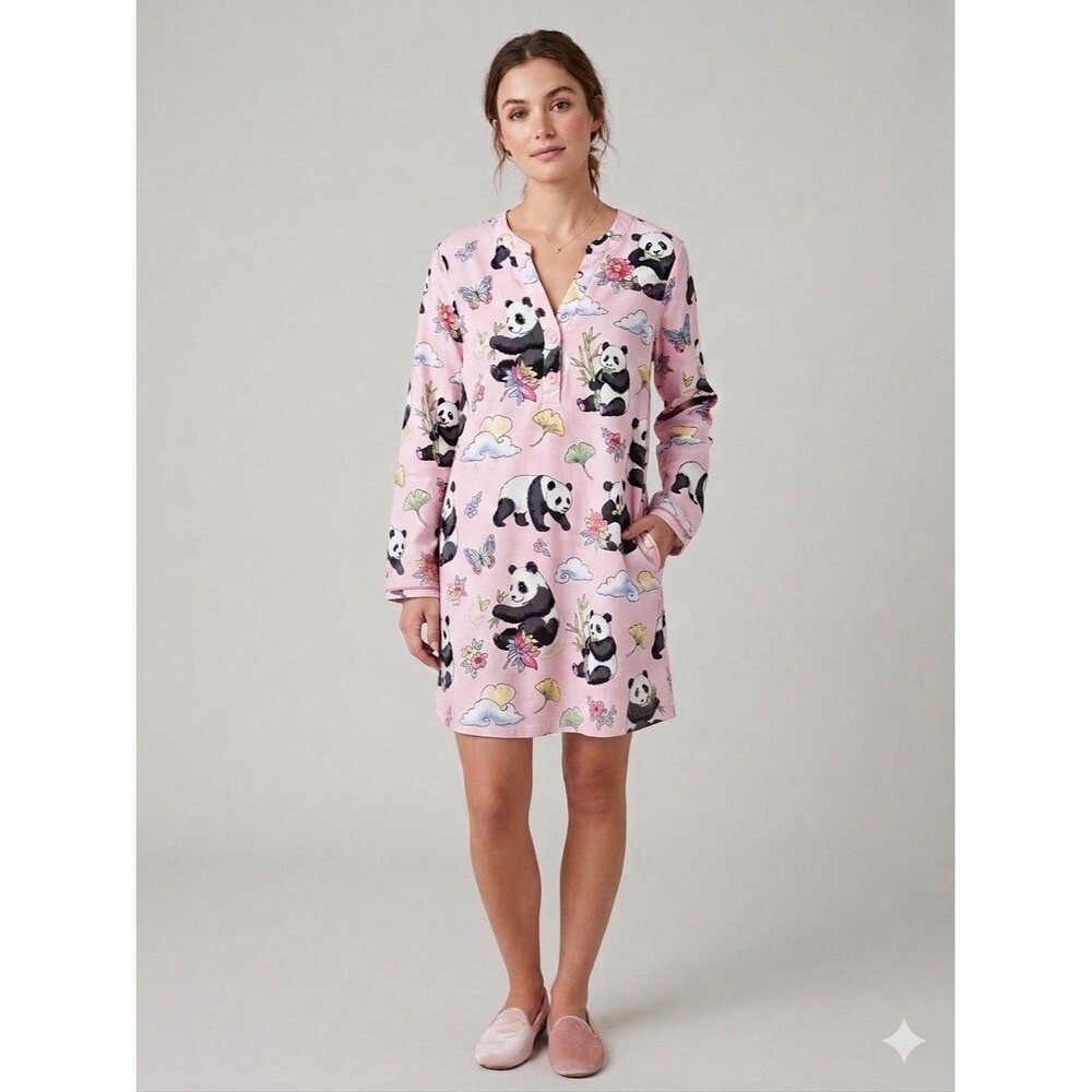 Nick & Nora Panda Cotton Nightgown Dress Pockets Whimsygoth Y2K Cottagecore L
